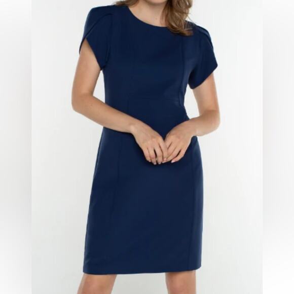 NWT Liverpool Tulip Sleeve Sheath Dress Navy Blue Women’s 10 - Picture 1 of 15